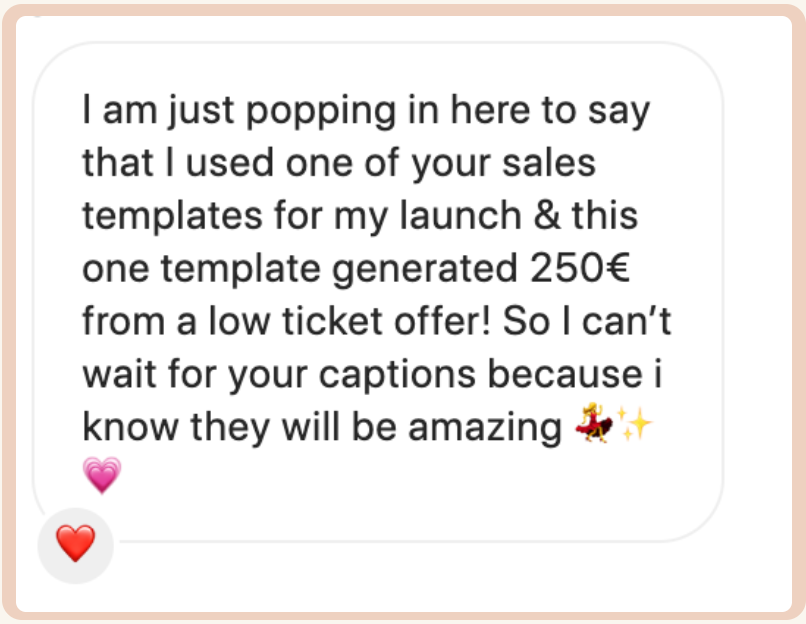 DM testimonial: $250 from one sales template