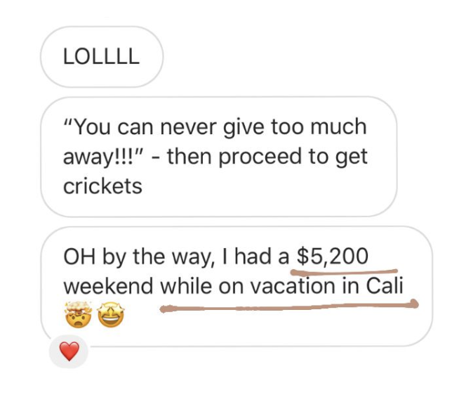 DM testimonial: $5,200 weekend while on holiday